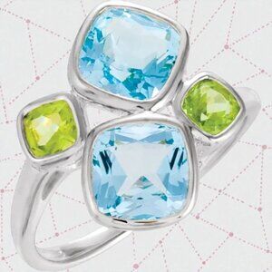 Blue Topaz and Peridot Ring in 925 Sterling Silver